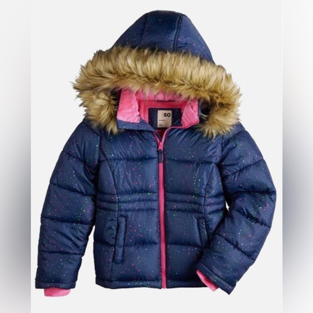 SO Kids Puffer Jacket - Navy and Pink